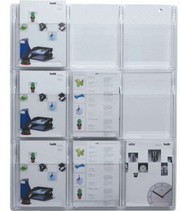 Helit Prospekt-Wanddisplay A4 hoch 9 Fächer transparent aus PETG