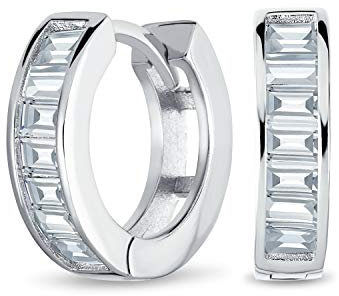 Brautklassiker Baguette-Schliff CZ Kanal-Set Kpop Huggie Creolen für Damen Herren Klarer Zirkonia .925 Sterlingsilber