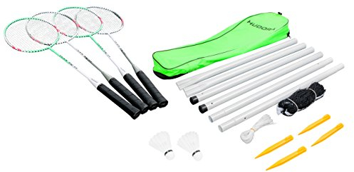 HUDORA Badminton-Set mit Netz - 4 Badminton-Schäger + 2 Kork Badminton-Bälle - 76413, Bunt