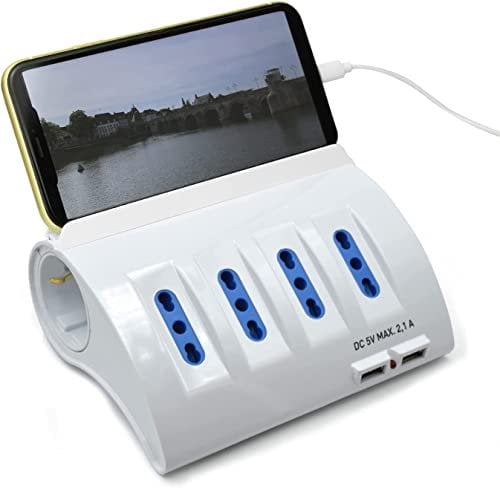 Multipresa da Scrivania a 6 Posti + 2 Porte USB - Ciabatta da Tavolo con 4 Prese Italiane 10A/16A + 2 Prese Universali Italiane/Schuko (Tedesche)