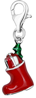 Quiges Charm Anhänger Rot Emaille 3D Weihnachten Christmas Stiefel 925 Silber mit Karabinerverschluss für Bettelarmband