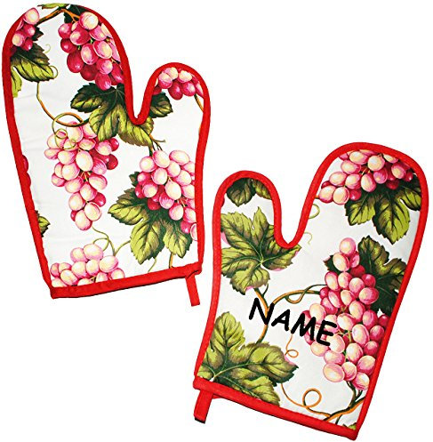 alles-meine.de GmbH 2 TLG. Set Topfhandschuhe - Weintraube/Weinranke - incl. Name - mit extra Langen Schaft/Topflappen - für die Küche - Topfhandschuh - 100% Baumwolle..