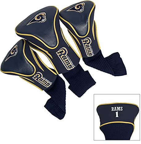 Team Golf NFL Los Angeles Rams Contour Golf Club Headcovers (3 Count) Numbered 1, 3, & X, Fits Oversized Drivers, Utility, Rescue & Fairway Clubs, Velour lined for Extra Club Protection