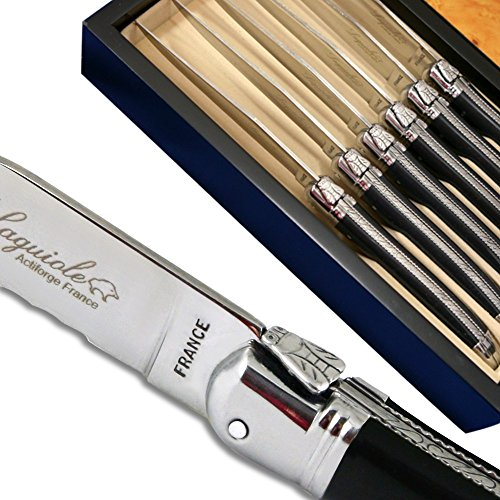 Laguiole Steakmesser ABS Luxus schwarz mit mikrogezahnter Klinge direkt aus Frankreich