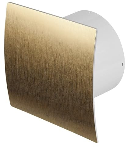 MKK Badventilator Ø 150 mm Gold gebürstet mit Feuchtigkeitssensor Timer Nachlauf und Rückstauklappe Lüfter Ventilator Front Wandlüfter Badlüfter Ventilator Einbaulüfter Bad Küche leise 15 cm