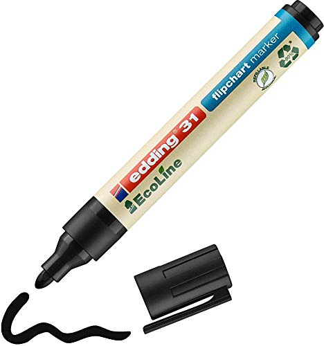 edding 31 EcoLine Flipchartmarker - schwarz - 1 Stift - Rundspitze 1,5-3 mm - Stift zum Schreiben und Markieren auf Flipcharts - Tinte schlägt nicht durch Papier - trocknet nicht aus - nachfüllbar