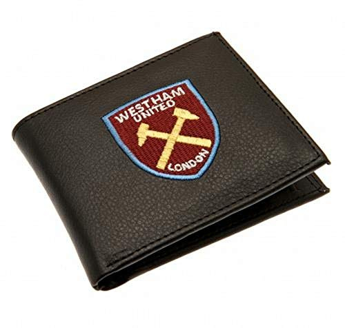 West Ham FC Mens Official Leather Wallet with Embroidered Football Crest (One Size) (Black)