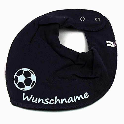 HALSTUCH mit Namen oder Text personalisiert für Baby oder Kind aus Baumwolle in Einheitsgröße Fußball blau