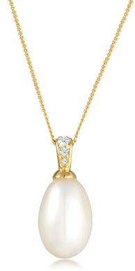 Elli DIAMONDS Halskette Damen Süßwasserzuchtperle mit Diamant in 585 Gelbgold
