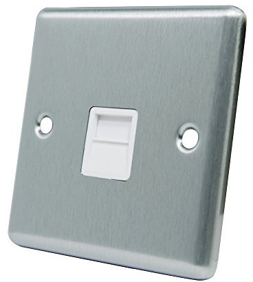 AET CSCTELSWH Satin Chrome Classical Telephone Slave White Insert-BT Phone Extension Socket