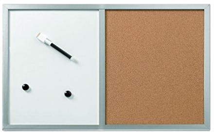 Herlitz 10685394 Pinnwand und Magnettafel, 40x60cm mit Holzrahmen, Farbe silber, Braun, Weiß