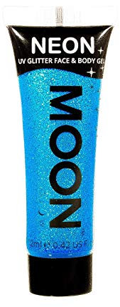 Moon Glow Neon Gel UV pailleté pour le visage et le corps – Peinture pour le visage pailletée, bleu, 12 ml (lot de 1)
