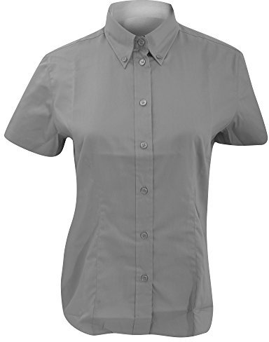 Kustom Kit Ladies Oxford Short Sleeve Shirt - Fitted, Button Down, Silver Grey, Size 8