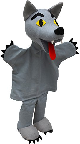 MUBRNO 26429 Wolf mit gelben Augen Textilhandpuppe, Mehrfarbig