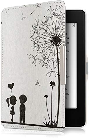 kwmobile Klapphülle kompatibel mit Amazon Kindle Paperwhite Hülle - eReader Case (für Modelle bis 2017) - Pusteblume Love Schwarz Weiß