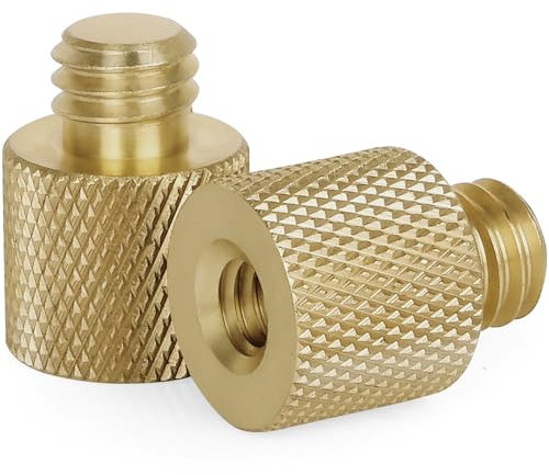 Standard 1/4-20 Female to 3/8-16 Male Threaded Reducer Screw Adapter (Brass) Precision Made (2 Pack)