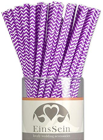 EinsSein 25x Paja de Papel boda Ondas L 19,5cm lila pajitas fiesta rosas desechables pajita de oro comestible rayas plastico aluminio cañitas biodegradables platos comestibles boda bodas colores palel