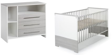 Schardt Sparset Eco Silber bestehend aus Kombi-Kinderbett 70x140 cm (inklusive Umbauseiten) und Wickelkommode mit Wickelaufsatz