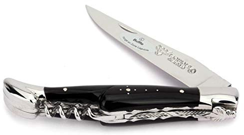 Laguiole en Aubrac Taschenmesser L0812BUIF Doppelplatine, 12 cm, Backen glänzend, Korkenzieher, Griff Büffelhorn