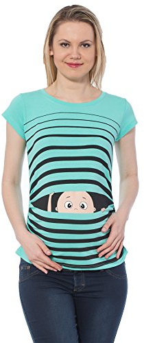 Witzige süße Umstandsmode T-Shirt mit Motiv Schwangerschaft Geschenk - Kurzarm (Mint, Small)