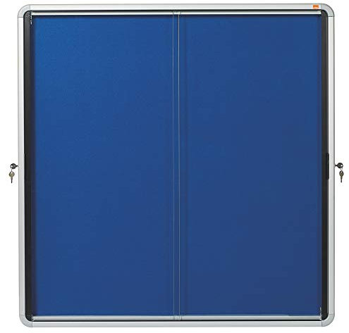 Nobo abschließbarer Schaukasten mit Filz-Notiztafel, Praktische Schiebetüren, 12 x A4, Premium Plus, Blau, 1902562