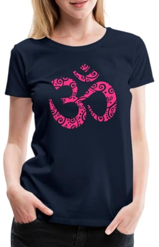 Spreadshirt Yoga Om Zeichen Aum Meditation Mehndi Frauen Premium T-Shirt, M, Navy