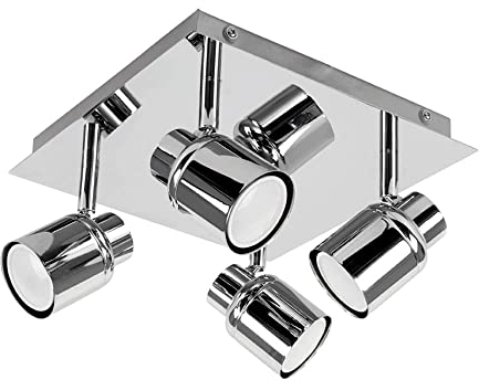MiniSun Modern Polished Chrome Square Plate Adjustable IP44 Bathroom 4 Way Ceiling Spotlight - Complete with 4 x 5W Cool White GU10 LED Bulbs