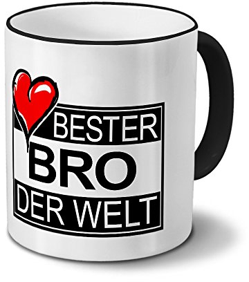 printplanet Tasse mit Namen Bester Bro der Welt - Motiv Textart-Layout 4 - Namenstasse, Kaffeebecher, Mug, Becher, Kaffeetasse - Farbe Schwarz