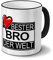 printplanet Tasse mit Namen Bester Bro der Welt - Motiv Textart-Layout 4 - Namenstasse, Kaffeebecher, Mug, Becher, Kaffeetasse - Farbe Schwarz