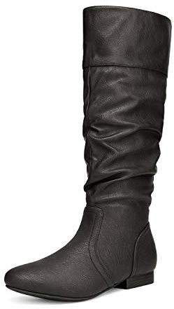 DREAM PAIRS Women's Knee High Boots and Pull On Fall Weather Boots, Ladies' Fashion and Comfortable Walking Boots, Zippers Boots, and Flats,Size 5.5,Black/PU,BLVD