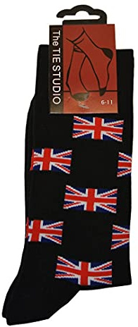 TIE Mens Union Jack Flag Cotton Rich Socks - Size 6-11 - Black