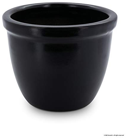 KERAZO großer robuster Keramik Pflanzkübel Blumentopf 40x32 cm Outdoor frostbeständig Schwarz Anthrazit