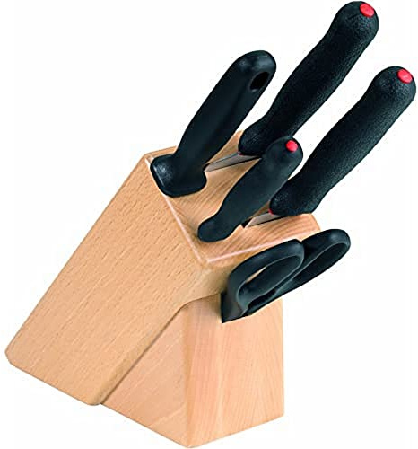Giesser seit 1776 - Made in Germany - Messerblock Buche 5 Teilig PrimeLine, rostfrei, rutschfest, schwarz, deutscher scharfer Messerblock