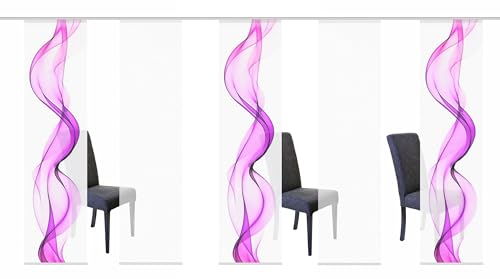 HOME WOHNIDEEN 80265 Schiebegardine Alberta, Digitaldruck Seidenoptik, 245x60 cm, Set, Farbe:BROMBEER, Größe:245 x 60 cm, Anzahl:5er Set (3X Bedruckt, 2X Uni)