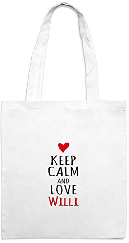 Jutebeutel mit Namen Willi - Motiv KEEP CALM - Farbe weiß – Stoffbeutel, Jutesack, Hipster, Beutel