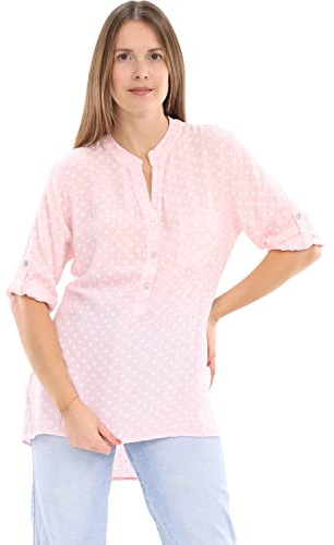 Malito Damen Bluse mit Punkten | Tunika mit ¾ Armen | Blusenshirt auch Langarm tragbar | Elegant - Shirt 3419 (rosa)