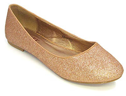New Womens Flat Pumps Ladies Glitter Ballet Ballerina Dolly Bridal Shoes Size (UK 7 EU 40, Gold Glitter)