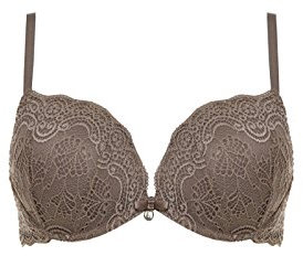 LORMAR Reggiseno Balconcino Double Pizzo Coppe Super Push UP 2 Taglie in più (4, Corteccia)