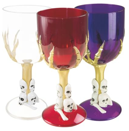 P'tit Clown - 99004 - Verre à Pied Halloween - en Plastique - 17 cm, l'unité - Couleur Aléatoire - Parfait pour Fêtes et Décorations Effrayantes