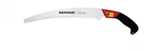 BERGER Astsäge mit Schutzköcher 64850 | 33 cm Handsäge Holz mit Tasche | Holzsäge mit gebogenem Hochleistungssägeblatt | Grobe Zahnung für weiches Holz | Baumsäge für Garten & Forst