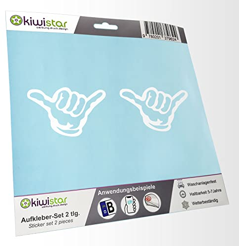 - 2X Kennzeichenaufkleber -Hang Loose - Alles locker - Shaka Aufkleber für Auto, Laptop, Fahrrad, LKW, Motorrad Mehrfarbig JDM Decal Racing