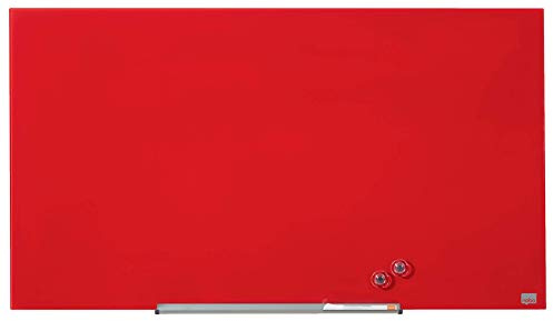 Nobo Glas Magnet-Whiteboard mit herausnehmbarem Stiftehalter, 1000 x 560 mm, InvisaMount Befestigungssystem, Impression Pro, Rot, 1905184