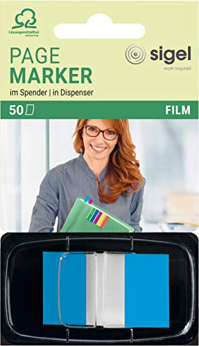 SIGEL HN492 Haftmarker im Spender, blau, 50 Streifen im Format 25 x 43 mm