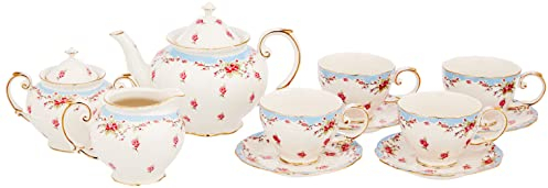 Gracie China by Coastline Imports Vintage Blue Rose Porzellan Teeservice 11-teilig Blau