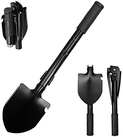 Lixada Military Folding Shovel, Multi-function Folding Spade Mini Trenching Shovel with Carrying Pouch for Survival Camping Outdoor