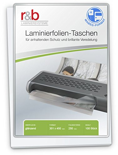 r&b FT-MA3B Laminierfolien A3, 301 x 450 mm, 2 x 250 mic für Fahrplanhalterung/Mabeg, 100 Stück