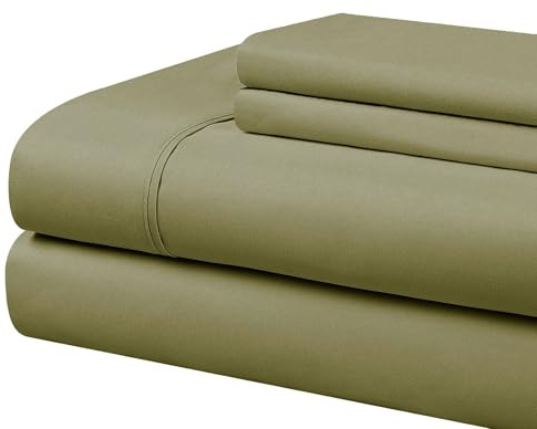 Cathay Home Essentials Ultra Soft Hypoallergenic Wrinkle Resistant Double Brushed Microfiber Bedding Sheet Set, Sage, Full