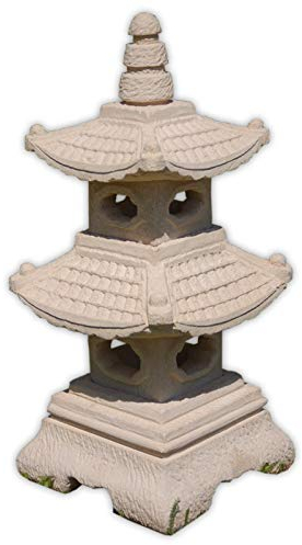 Pagoda, decoración de jardín Lámpara Japonesa Blanca 2 Niveles, Farol Importado de Tailandia (10513)