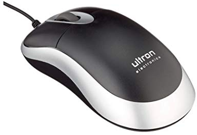 Ultron UM-100 Maus mit Kabel, USB Anschluss, 800 DPI Optischer Sensor, 3 Tasten, Scrollrad, Für Links- und Rechtshänder, PC/Mac – schwarz silber