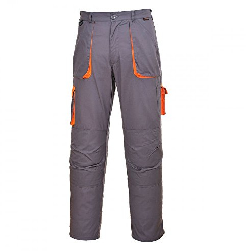 Portwest TX11 Texo Contrast Trousers Elasticated Waist 2 Thigh Pockets Grey | Grey, Large, EN 14404, UPF 40+, Regular Fit, 40% Polyester, Bartacked at All Stress Points, Hook and Loop Hems, Workwear
